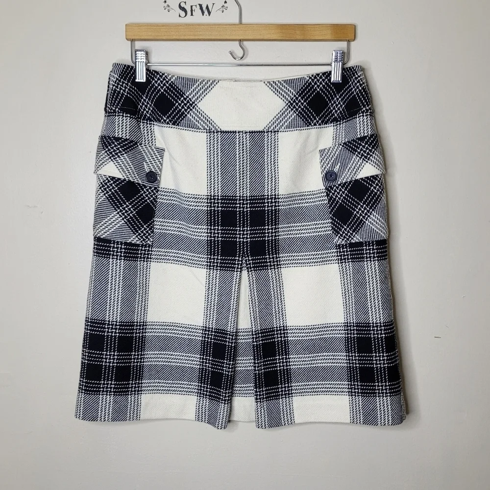Talbots Vintage Plaid Skirt Size 12 Black & White Knit With Pockets Classic - Picture 2 of 8